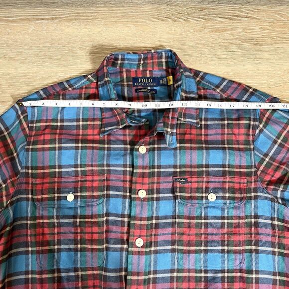 Polo Ralph Lauren Blue Red Performance Flannel Double Button Shirts Men's XL - Picture 8 of 12
